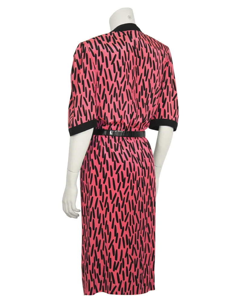 Pink and Black Paintbrush Print Dress