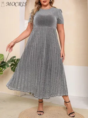 Plus Size Elegant Solid Grey Long Party Dresses Short-sleeved