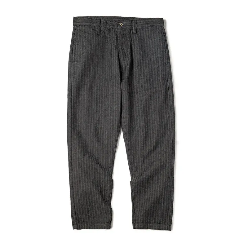 Retro Grey Jeans Straight Fit Amekaji Striped Long Pants