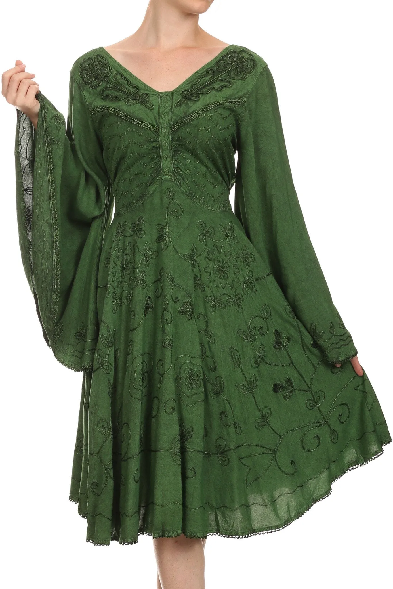 Sakkas Addyson Drop Neck Long Sleeve Embroidered Boho Dress