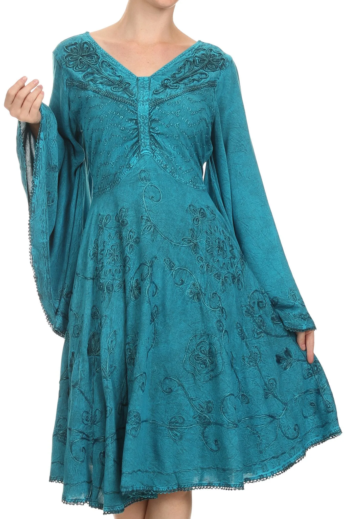 Sakkas Addyson Drop Neck Long Sleeve Embroidered Boho Dress