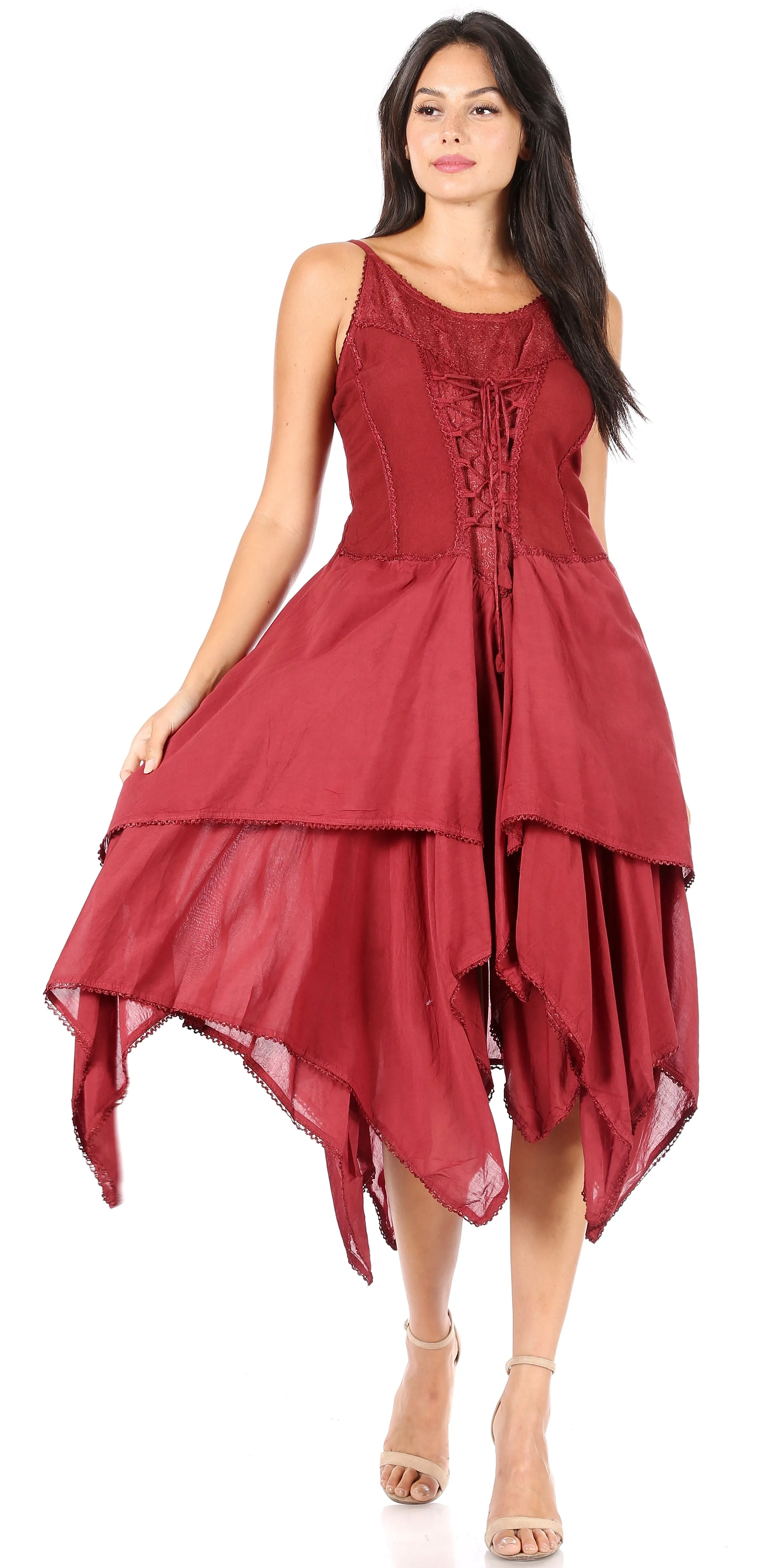 Sakkas Lady Mary Jacquard Corset Style Bodice Lightweight Handkerchief Hem Dress