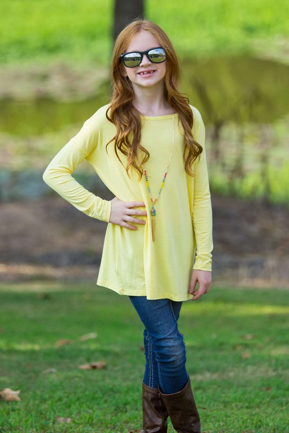 SALE-The Perfect Kids Long Sleeve Piko Top-Yellow