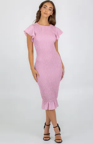 Shirred Midi Dress with  Butterfly Sleeve