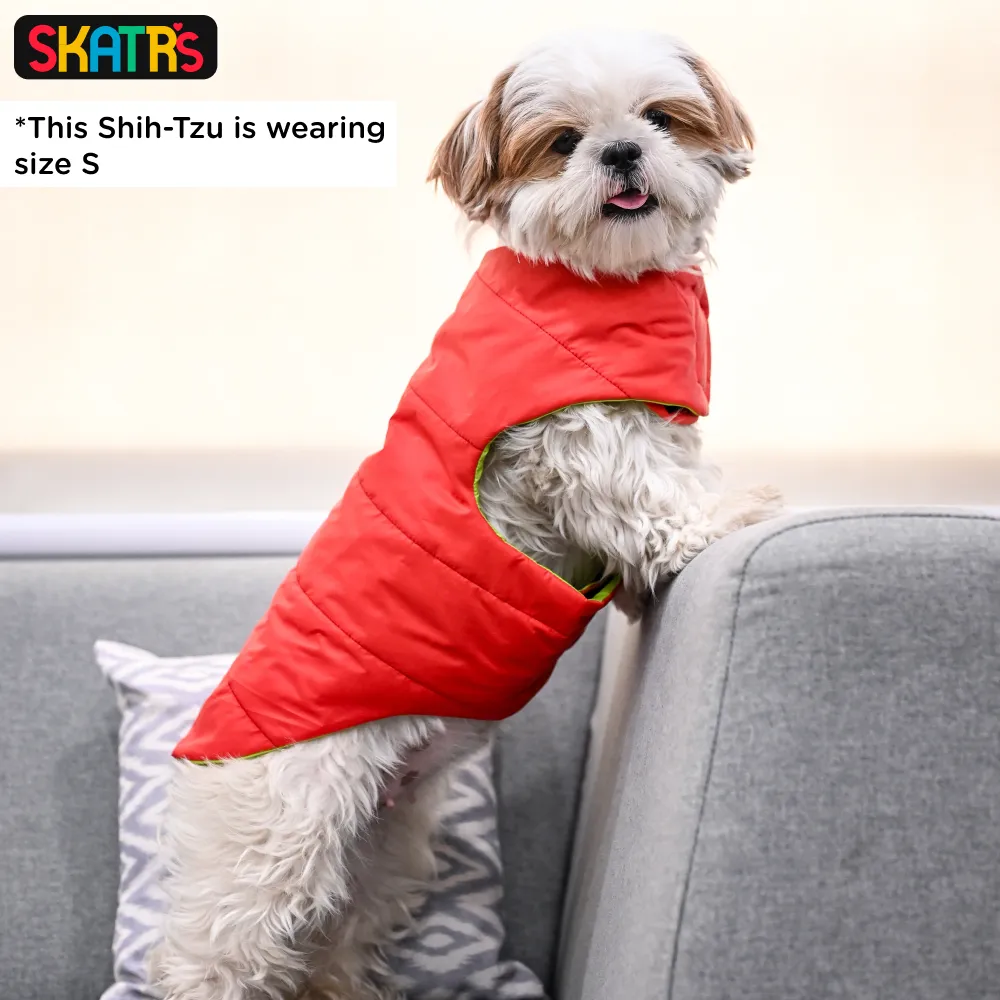 Skatrs Coral Red Puffer Reversible Jacket for Dogs and Cats | With Adjustable Baby Velcro