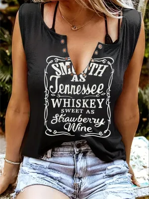 Sleeveless Whiskey Print Tee Perfect for Spring  Summer