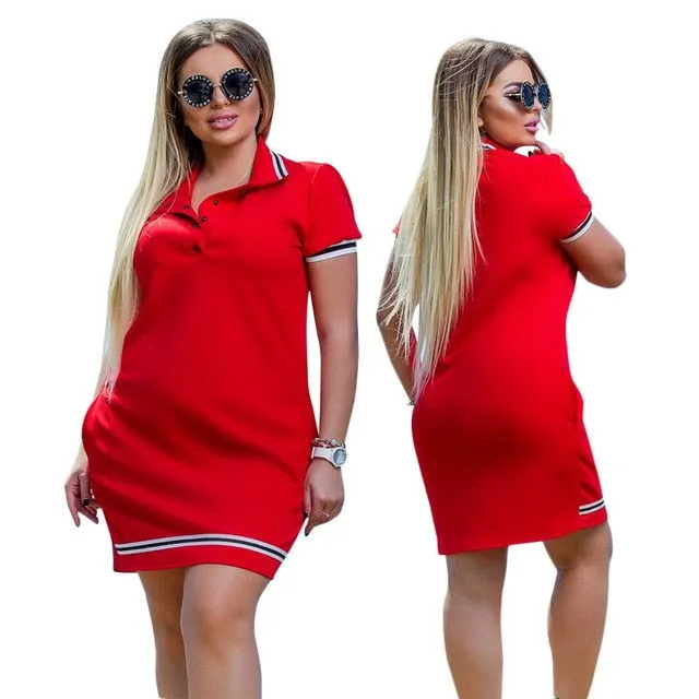 Sporty Figure-flattering Stripe Plus Size Mini Dresses