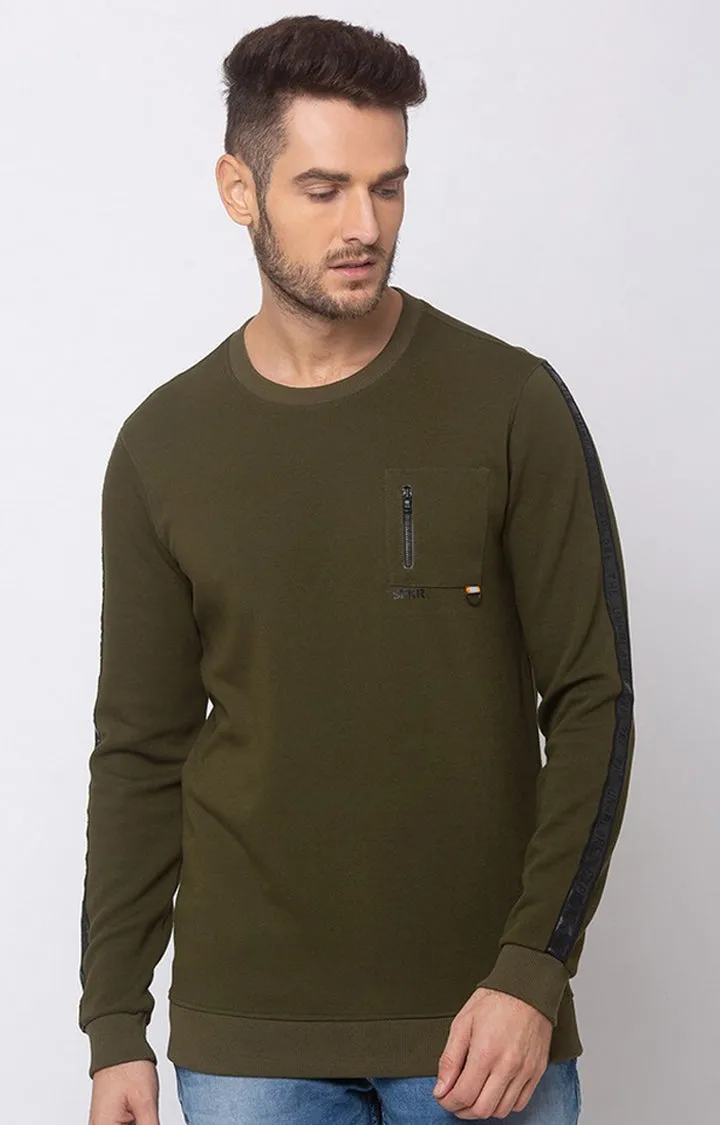 Spykar Green Cotton Slim Fit Sweatshirt For Men