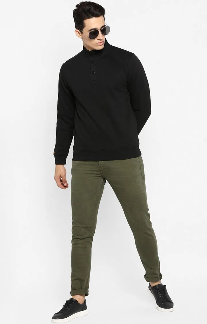 Spykar Men Black Cotton Slim Fit Full Sleeve Sweatshirt