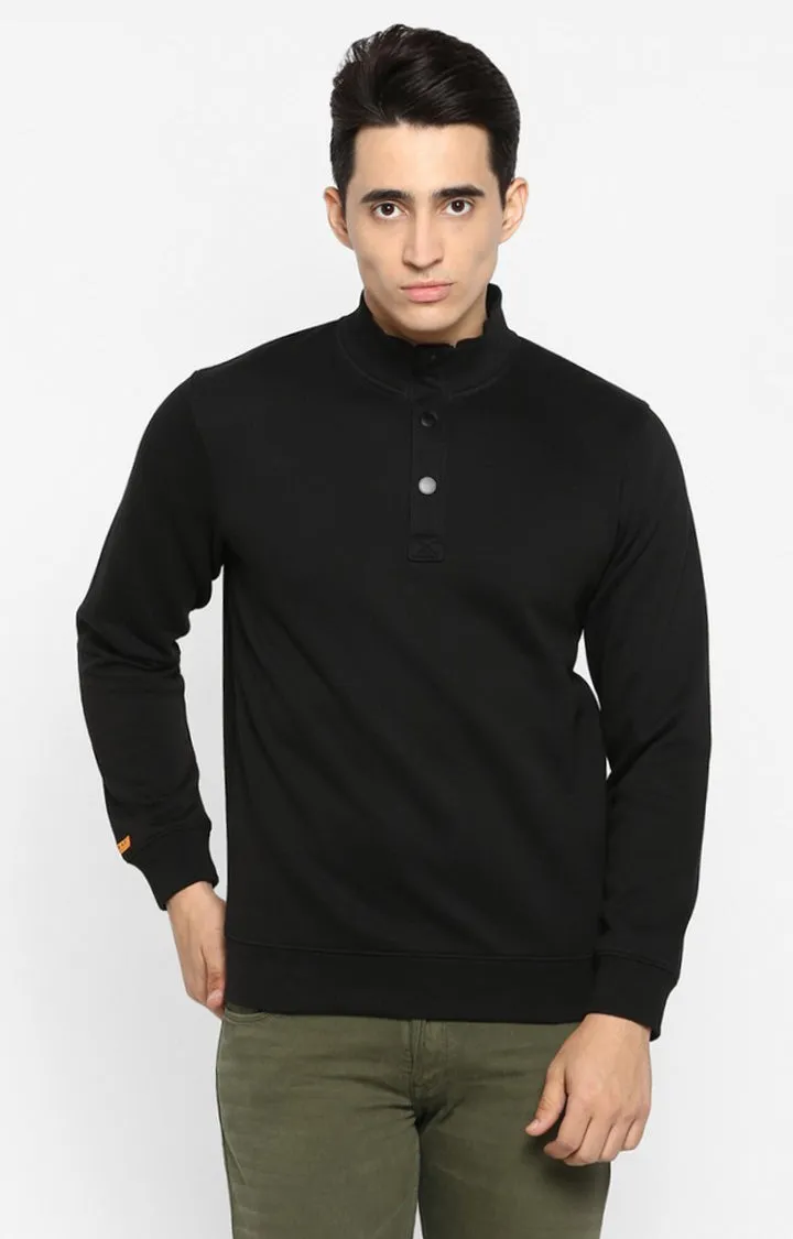 Spykar Men Black Cotton Slim Fit Full Sleeve Sweatshirt