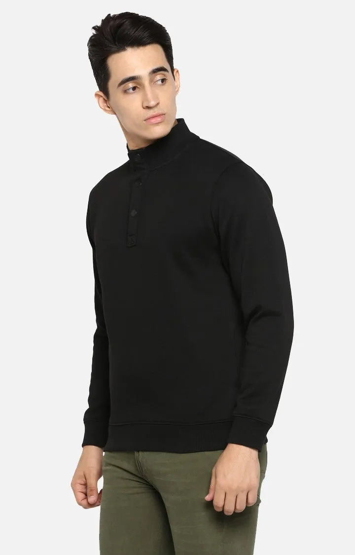 Spykar Men Black Cotton Slim Fit Full Sleeve Sweatshirt