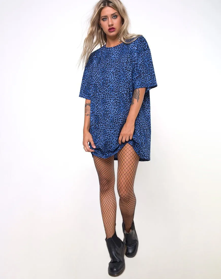 Sunny Kiss Oversize Tee in Leopard Royal Blue