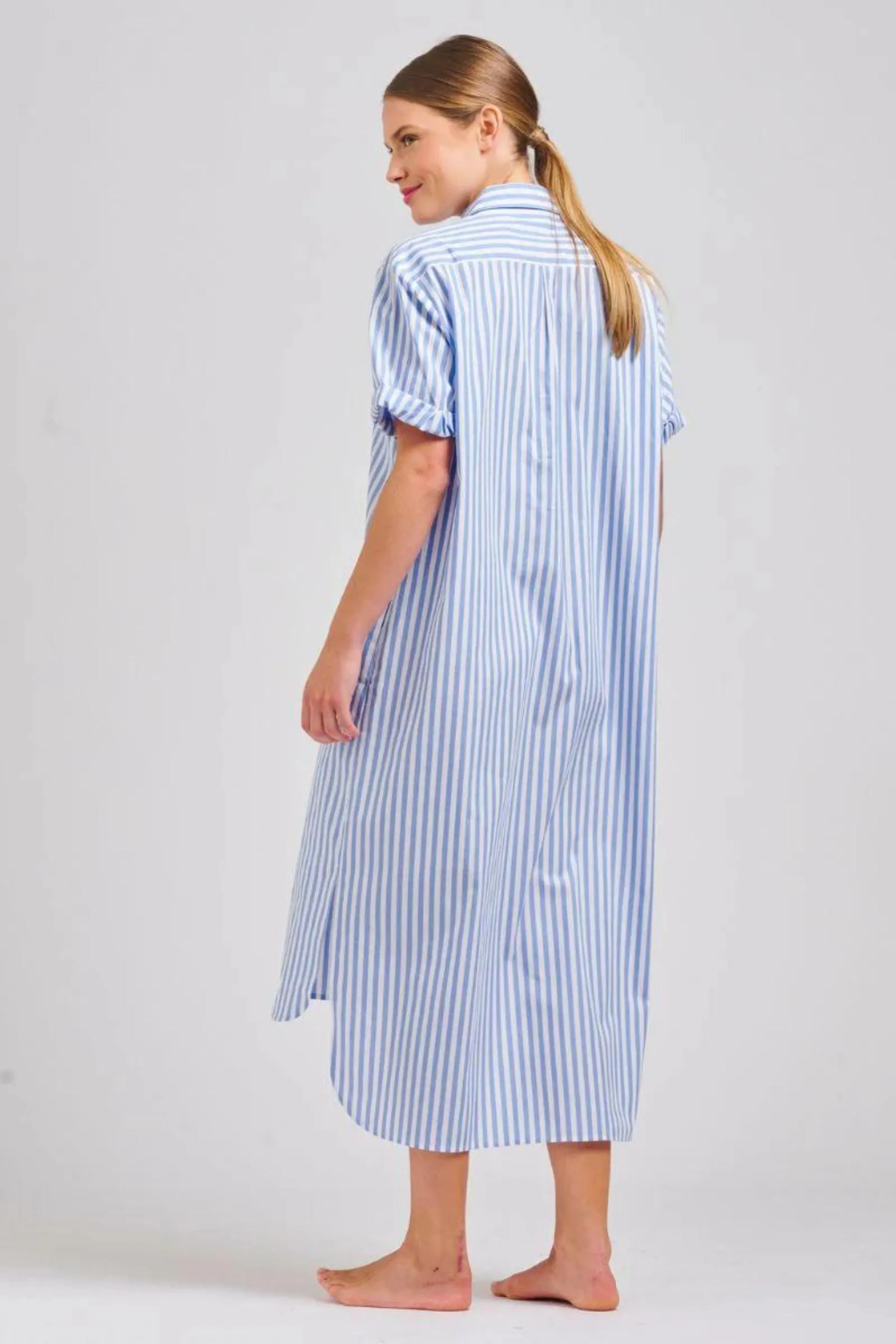 The Annie Longline Shirt Dress | Mid Blue Stripe