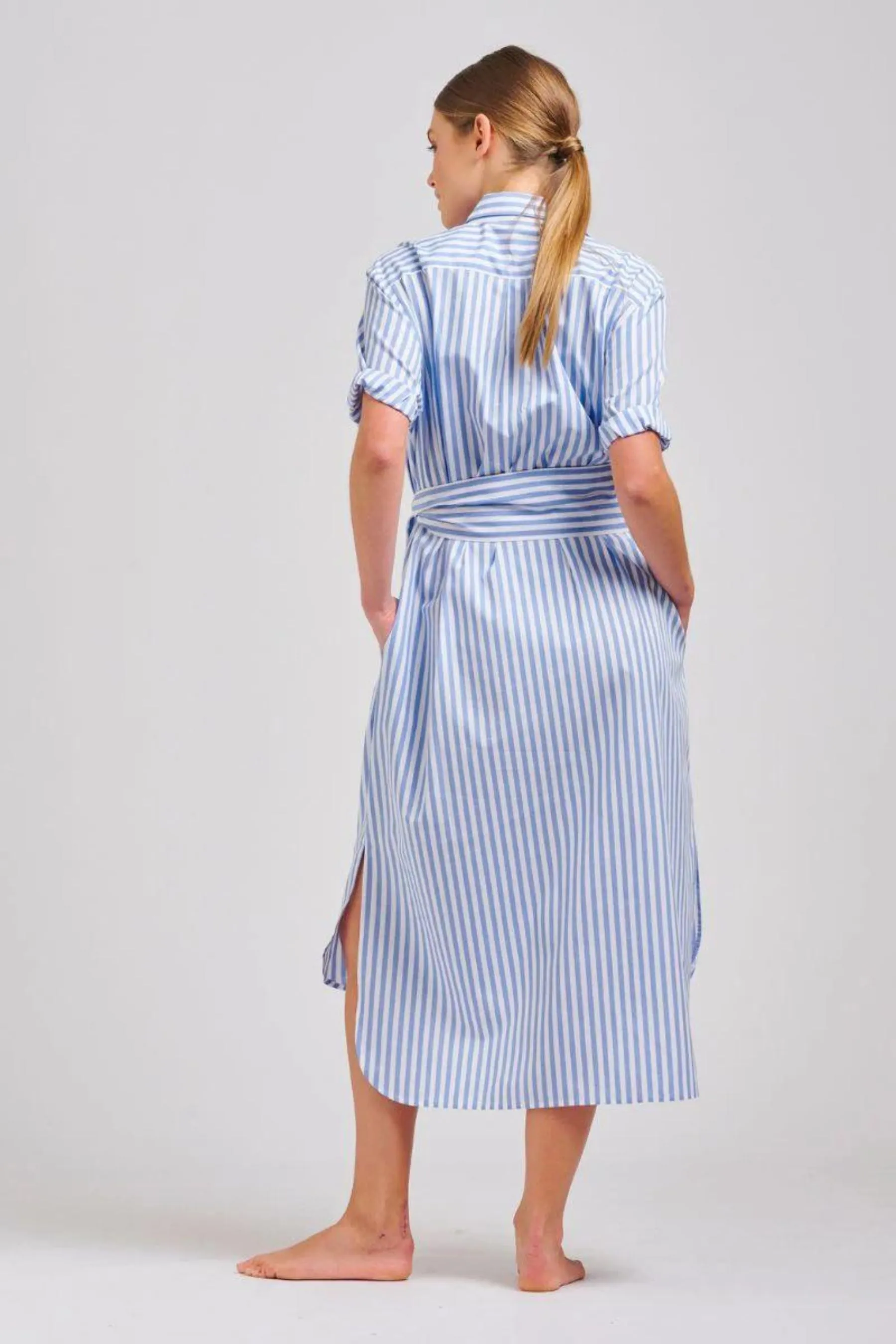 The Annie Longline Shirt Dress | Mid Blue Stripe