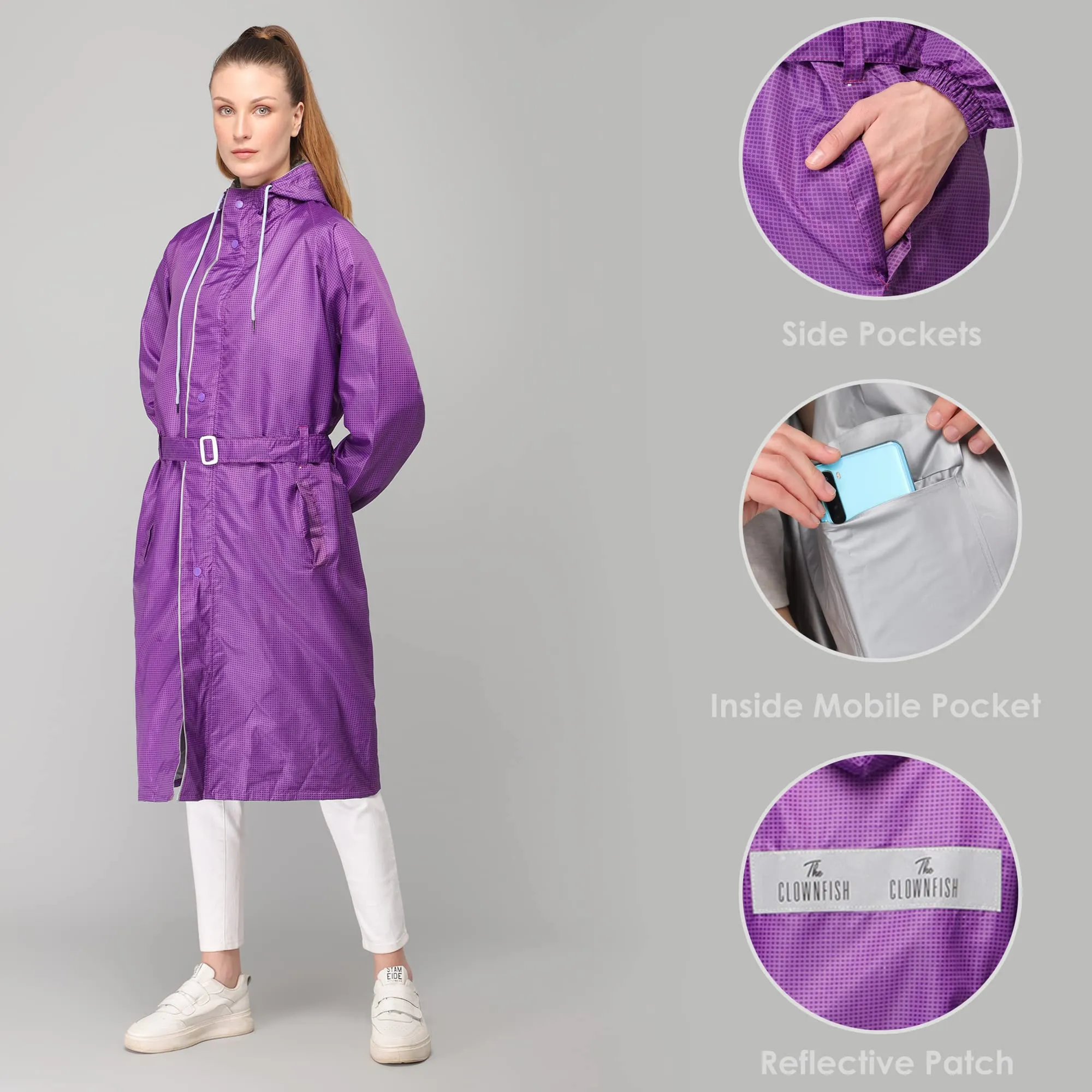 The CLOWNFISH by STRAUSS Raincoats for Women Waterproof Reversible Double Layer. Brilliant Pro Series (Purple, X-Large)