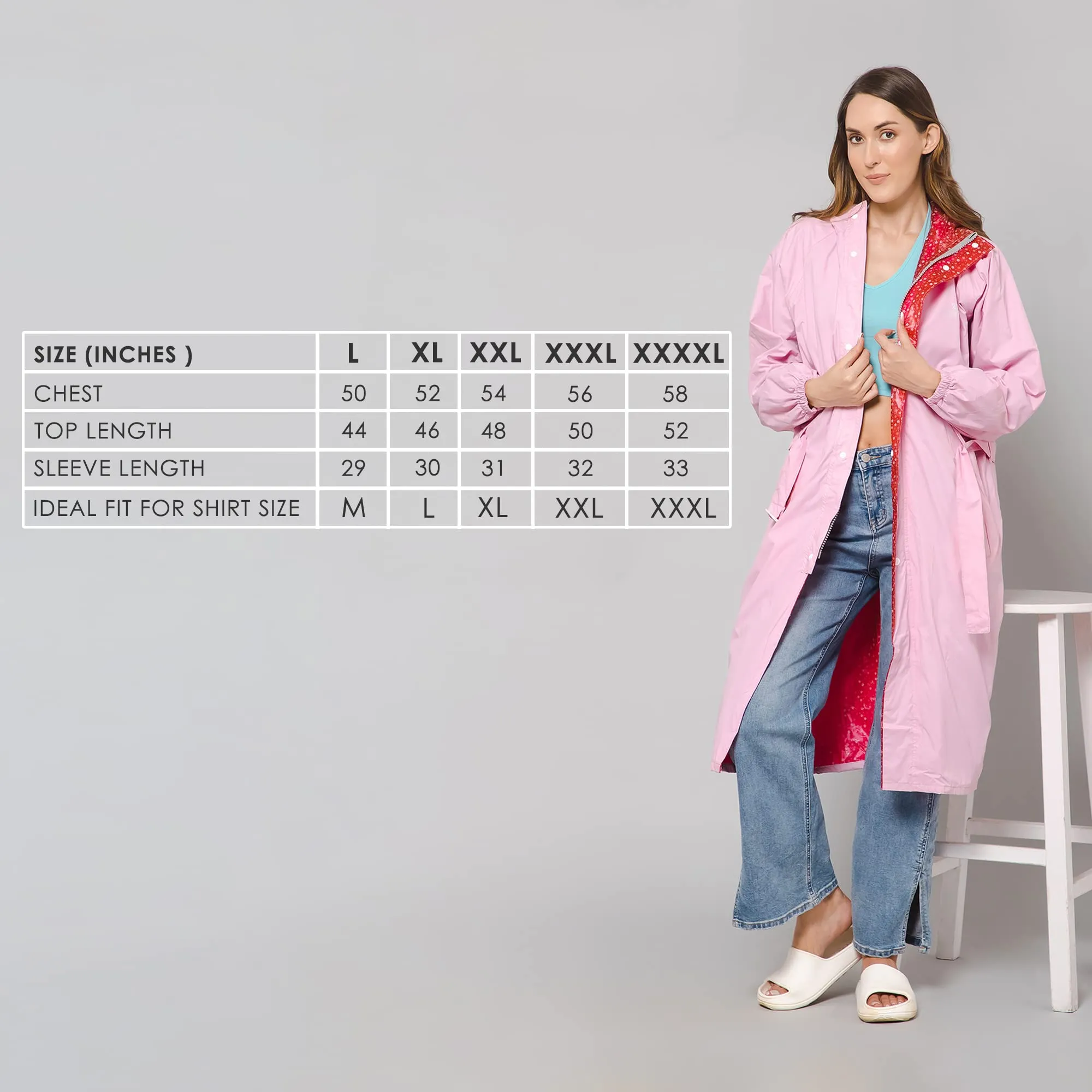 THE CLOWNFISH Raincoats for Women Rain Coat for Women Longcoat Raincoat for Ladies Waterproof Reversible Double Layer. Aquashield Series (Baby Pink, Large)