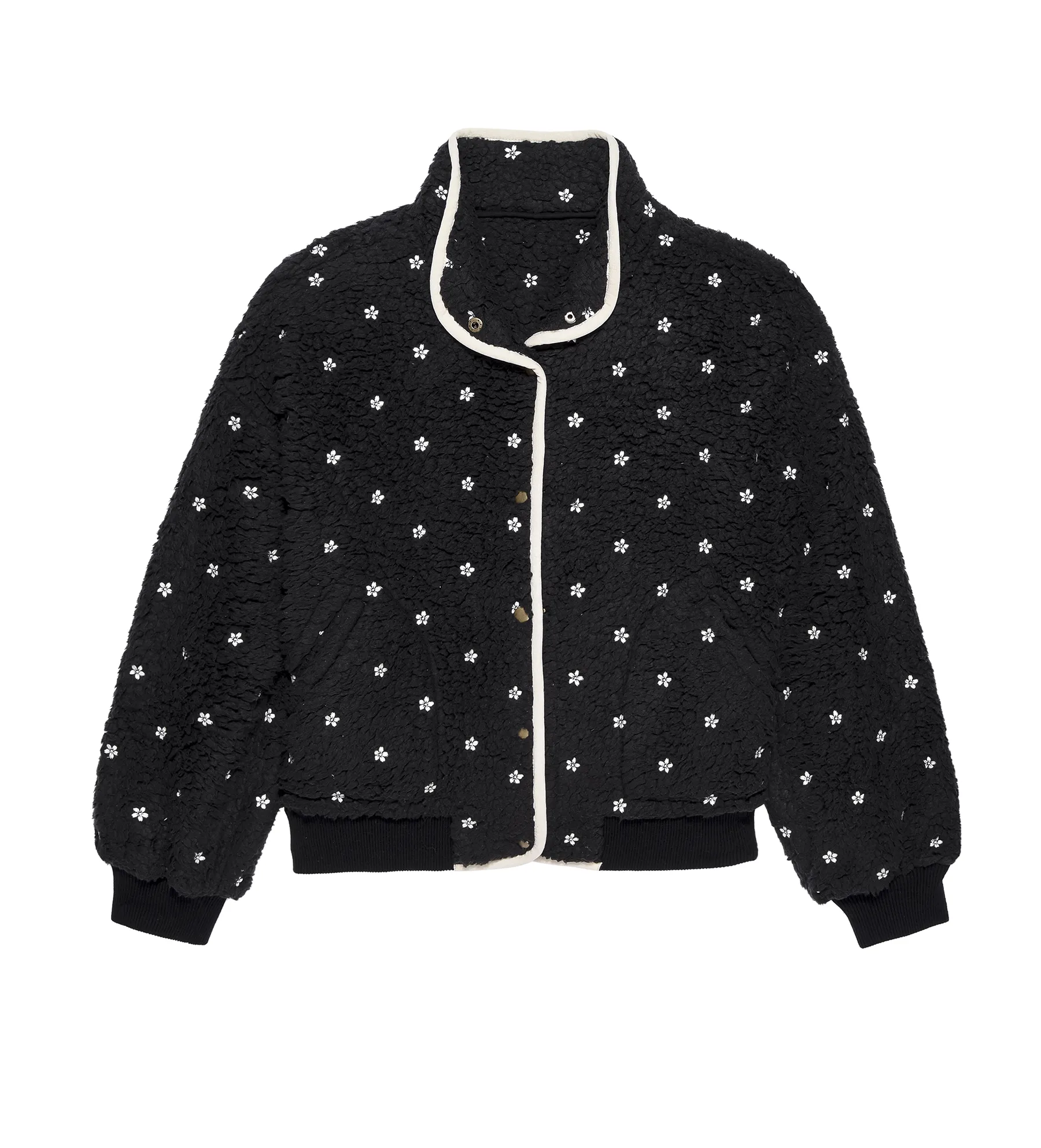 The Great - The Blackbird Jacket in Black w/ Cream Floral Embroidery