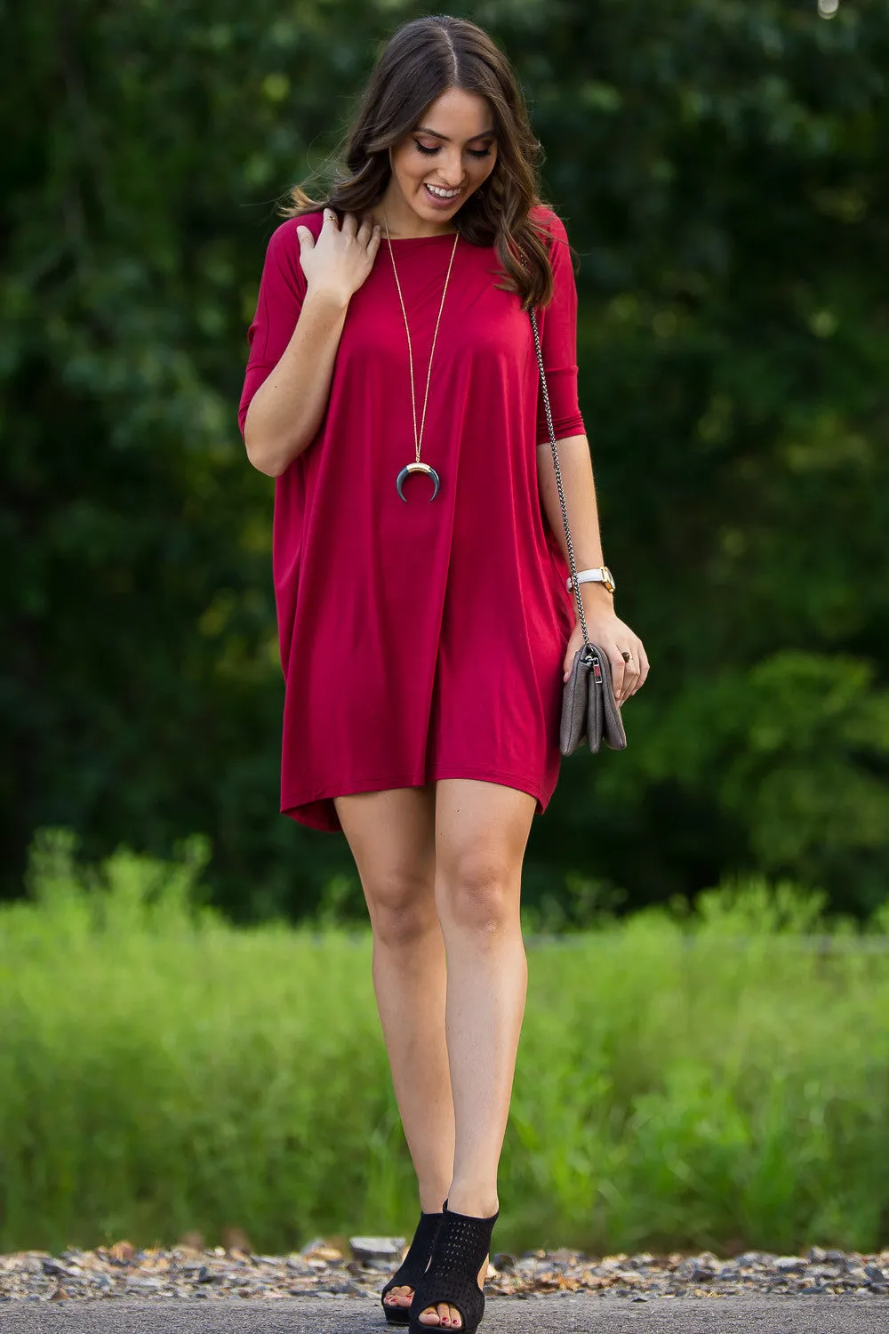 The Perfect Piko Half Sleeve Tunic-Wine