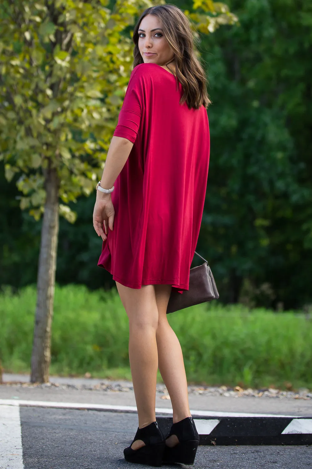 The Perfect Piko Half Sleeve Tunic-Wine