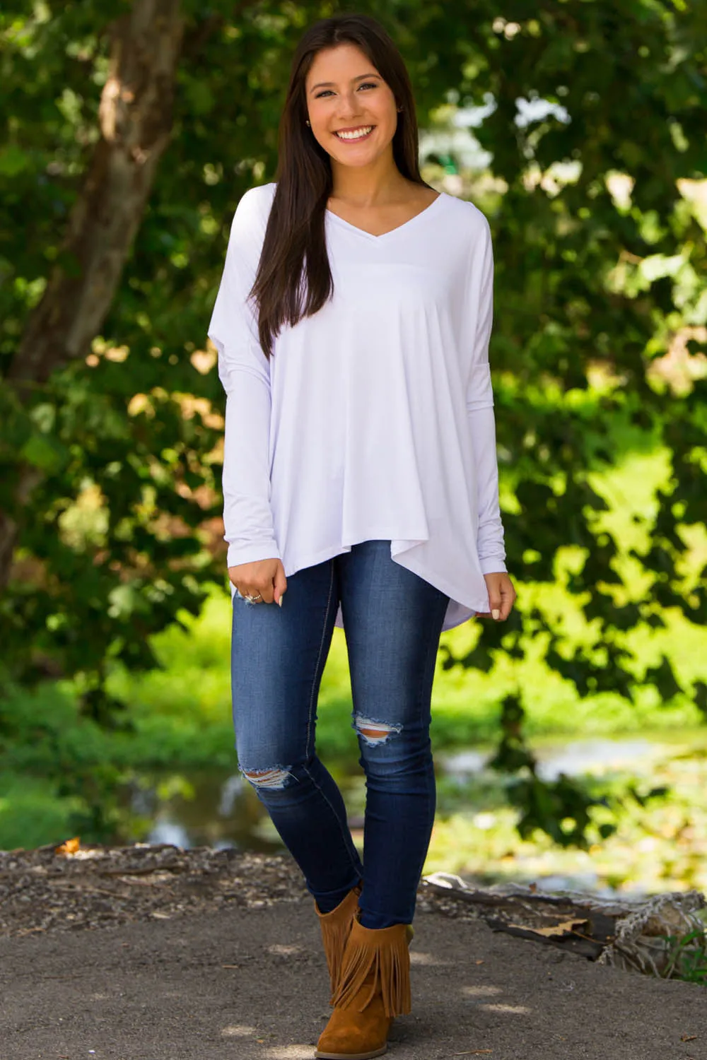 The Perfect Piko V-Neck Top-White