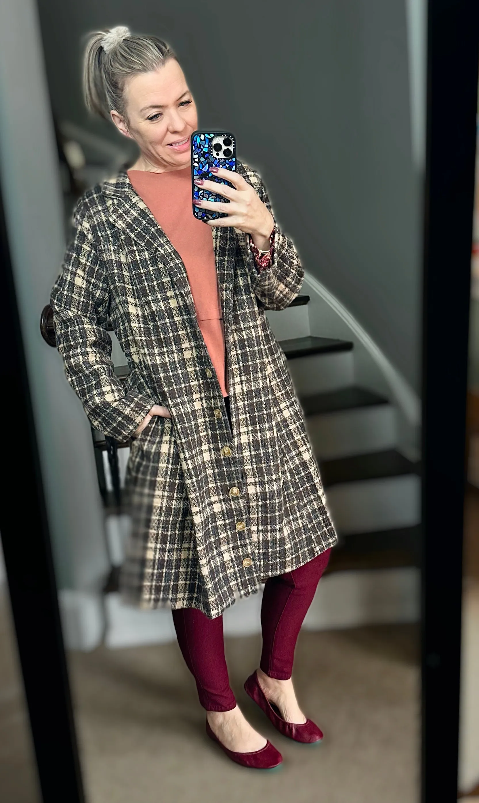 Tweed Button Down Double Collar Jacket - Coat