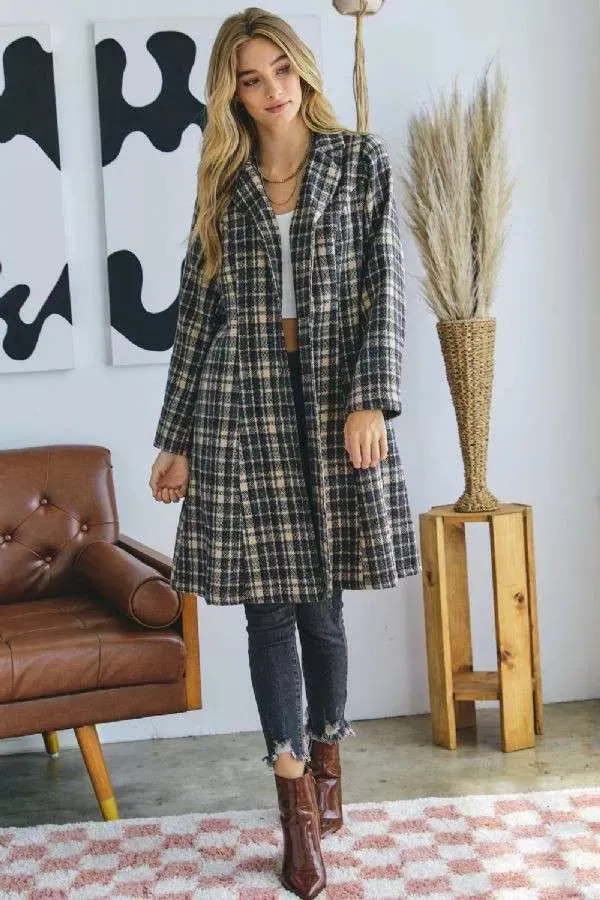 Tweed Button Down Double Collar Jacket - Coat