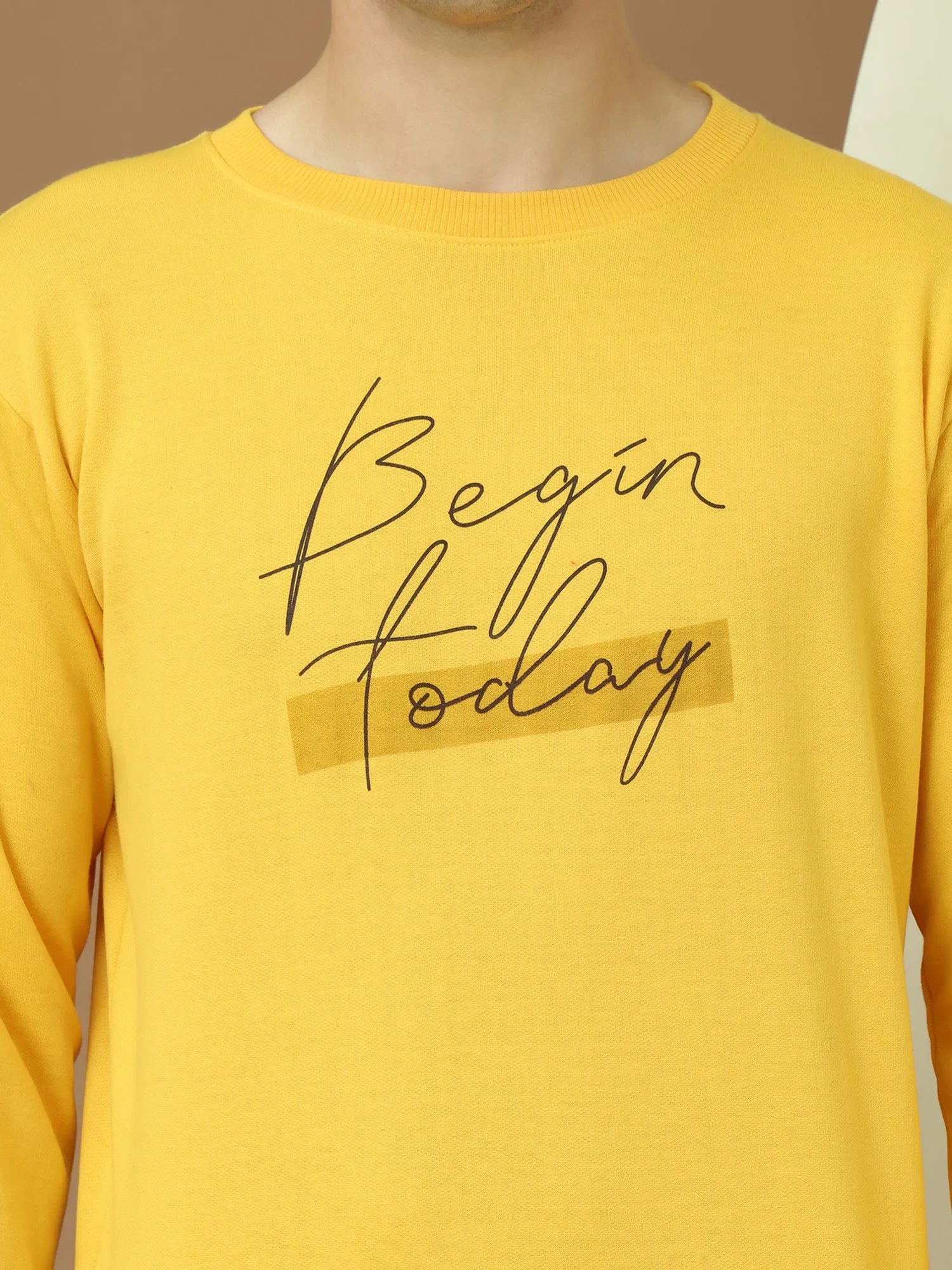 VimaL Jonney Regular Fit Yellow Printed Sweatshirt For Men