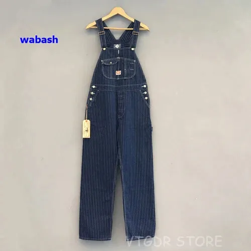 Vintage Wabash Striped Overalls with High Back Denim Pants