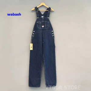 Vintage Wabash Striped Overalls with High Back Denim Pants