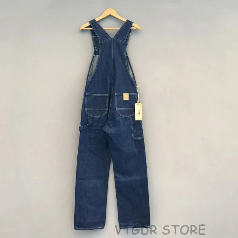 Vintage Wabash Striped Overalls with High Back Denim Pants