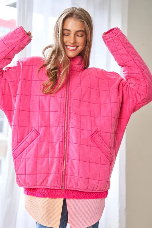 Washed Soft Comfy Quilting Zip Closure Jacket