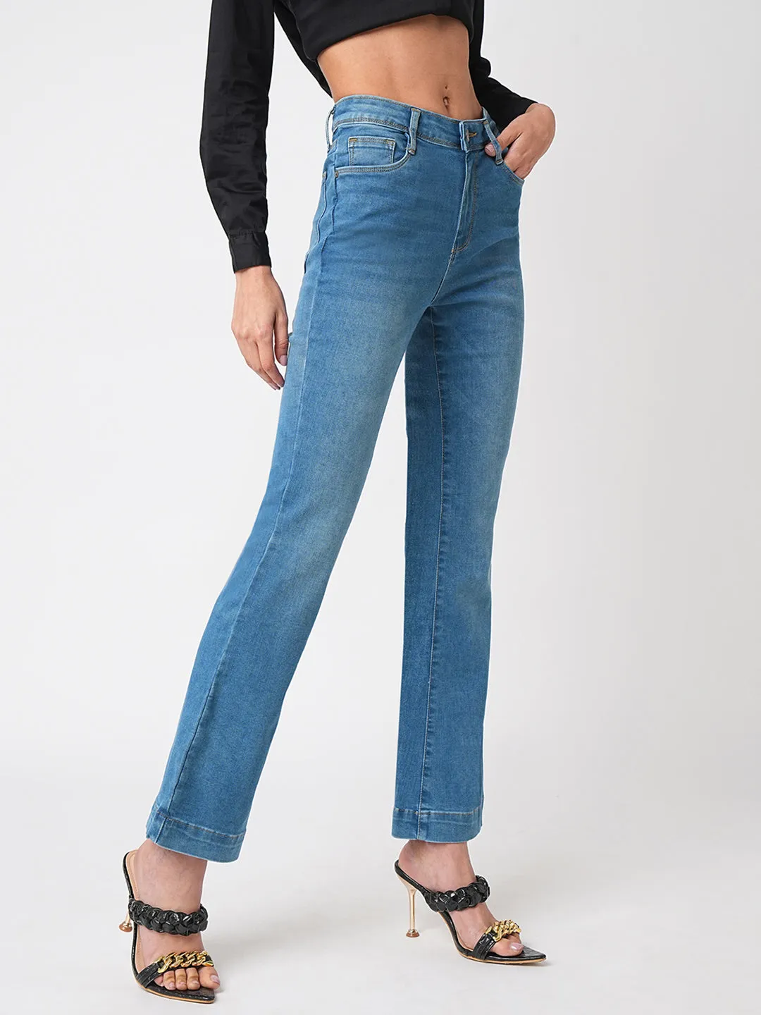 Women High-Rise Mini Flare Jeans