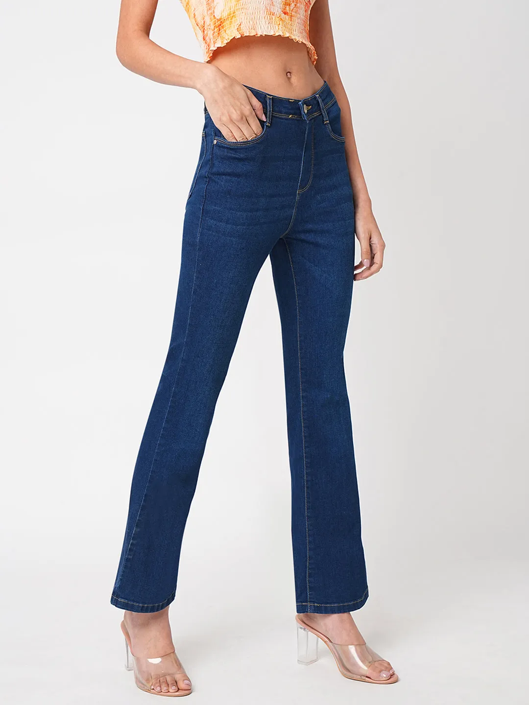 Women High-Rise Mini Flare Jeans