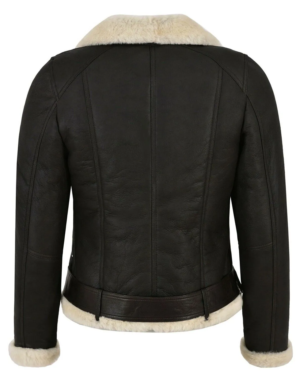 Womens Fur Shearling Bomber Black Leather Jacket