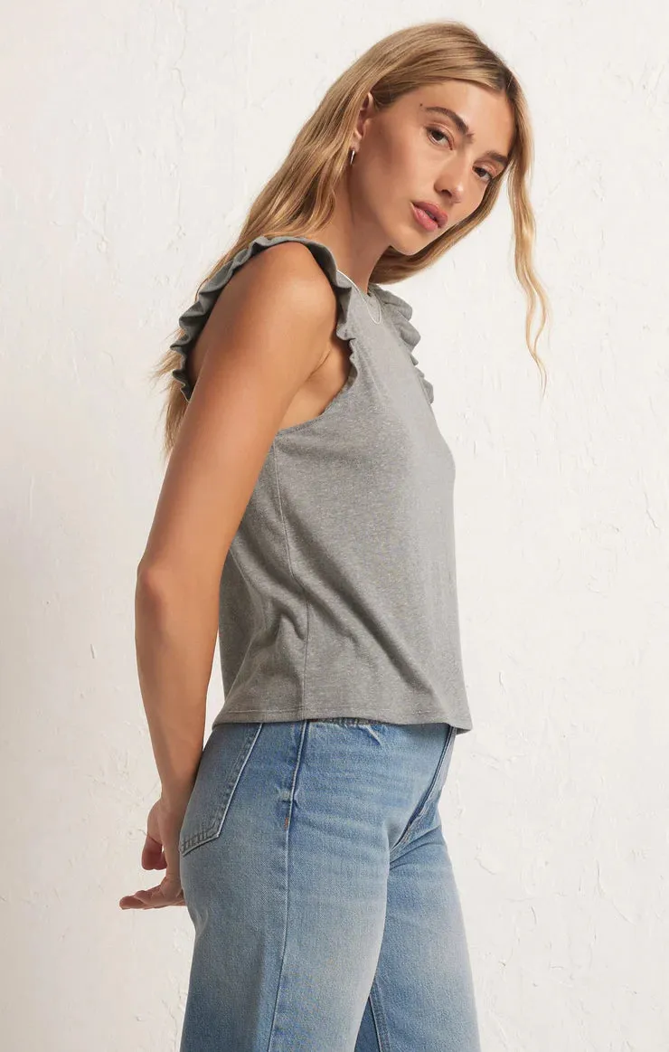 ZSU Marielle Flutter Sleeve Tank Top in Heather Grey