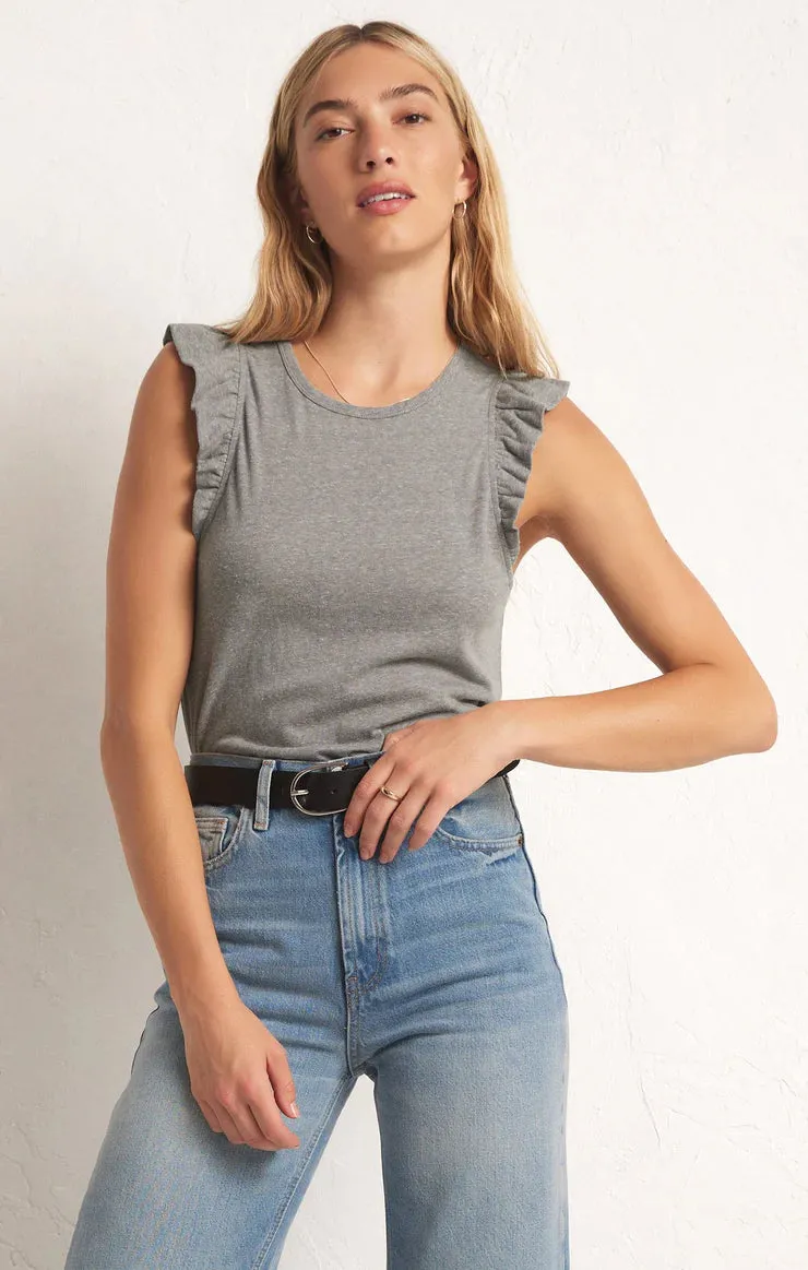 ZSU Marielle Flutter Sleeve Tank Top in Heather Grey